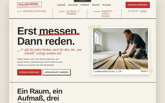 Beispielentwurf einer Website für Bodenleger