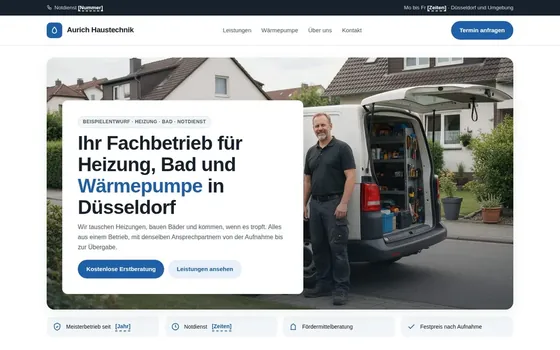 Beispielentwurf einer Website für Sanitär und Heizung