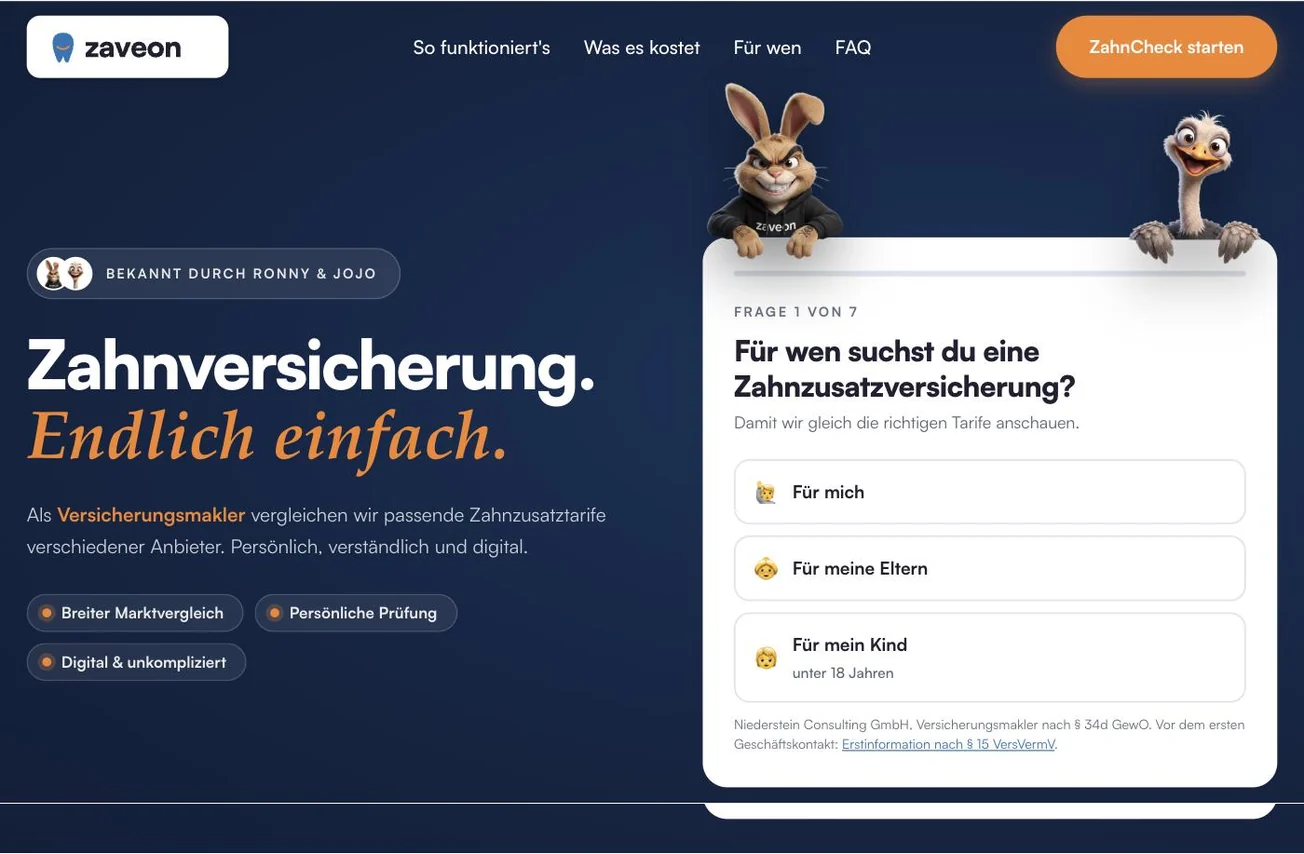 Website zaveon.de, gebaut von Niederstein Marketing