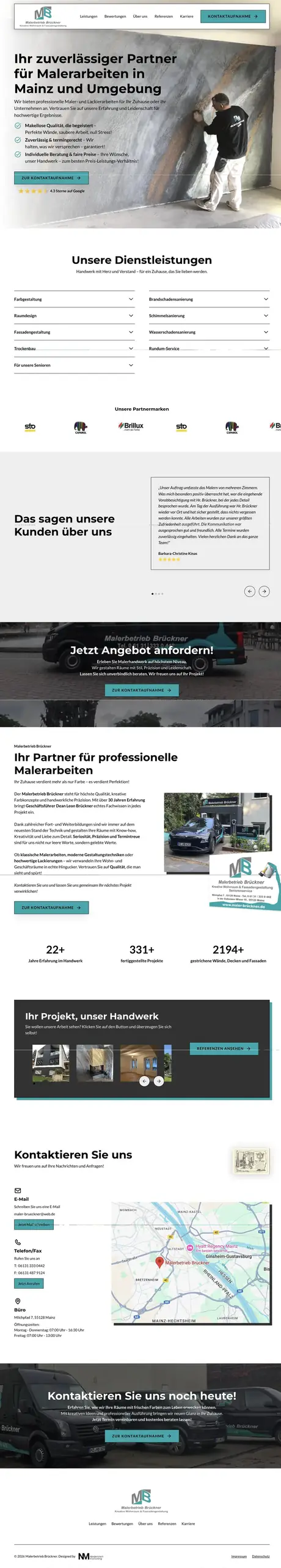 Komplette Startseite von maler-brückner.de, gebaut von Niederstein Marketing