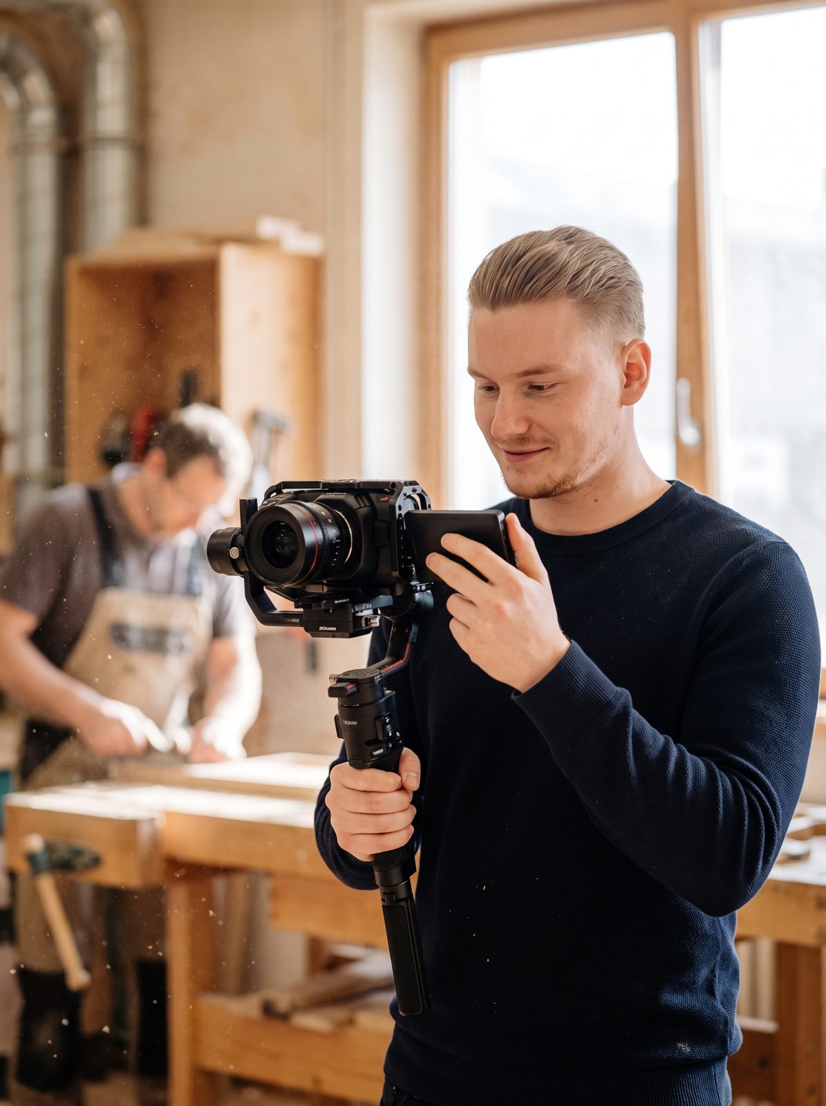 Lothar beim Dreh mit Kamera und Gimbal